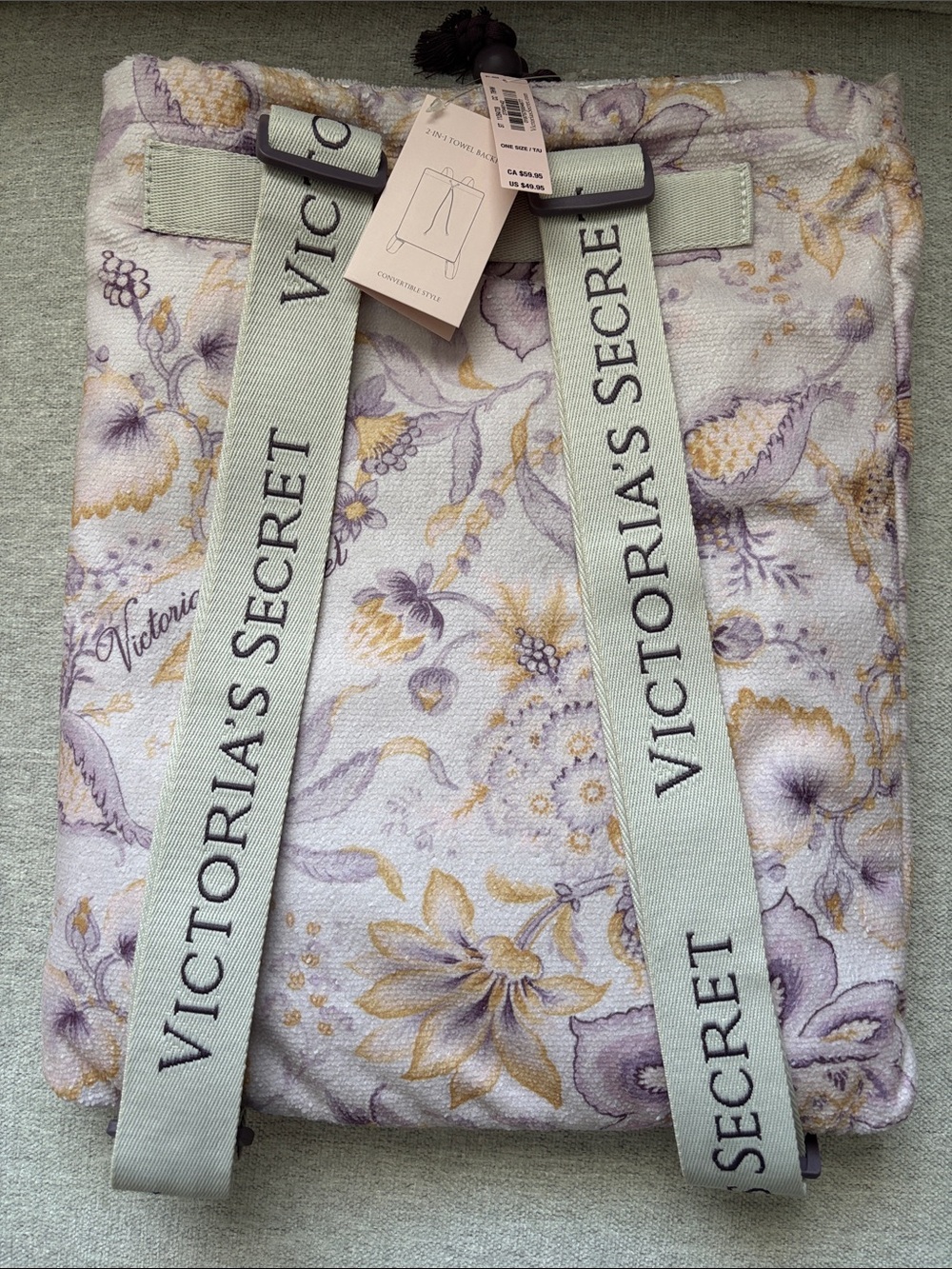 Victoria's Secret Floral Terry Tote/ Towel - Lavender & Yellow Accents